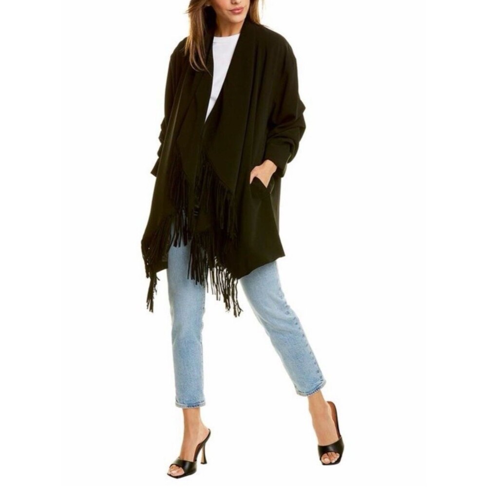 Cinq a Sept Azura Fringed Crepe Jacket in Black size 4